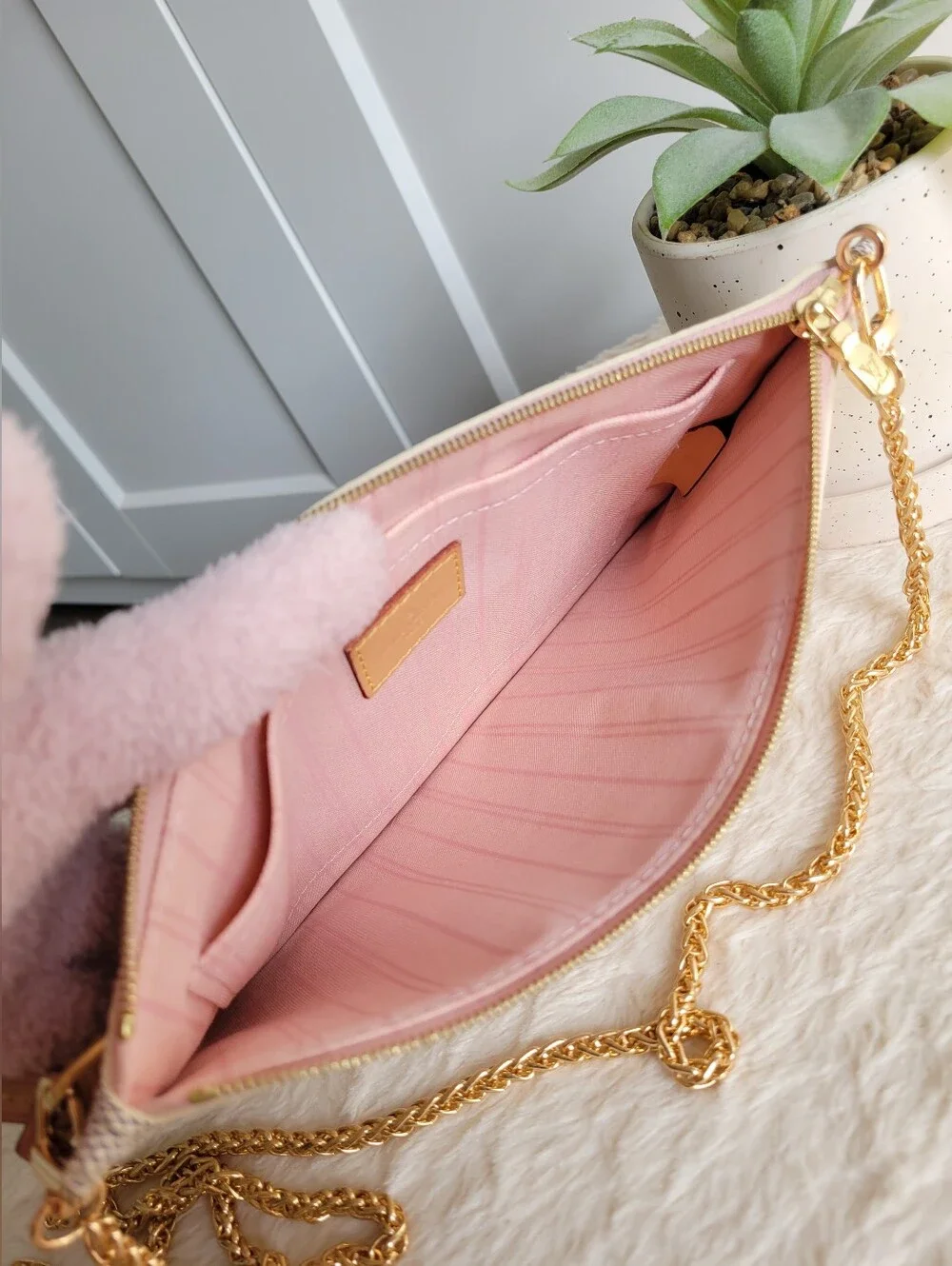 Louis Vuitton Neverfull Mm Clutch Wristlet Damier Azur Rose Ballerine